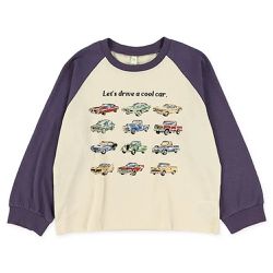 日本西松屋 - 帥氣跑車印花長袖上衣-象牙白X紫