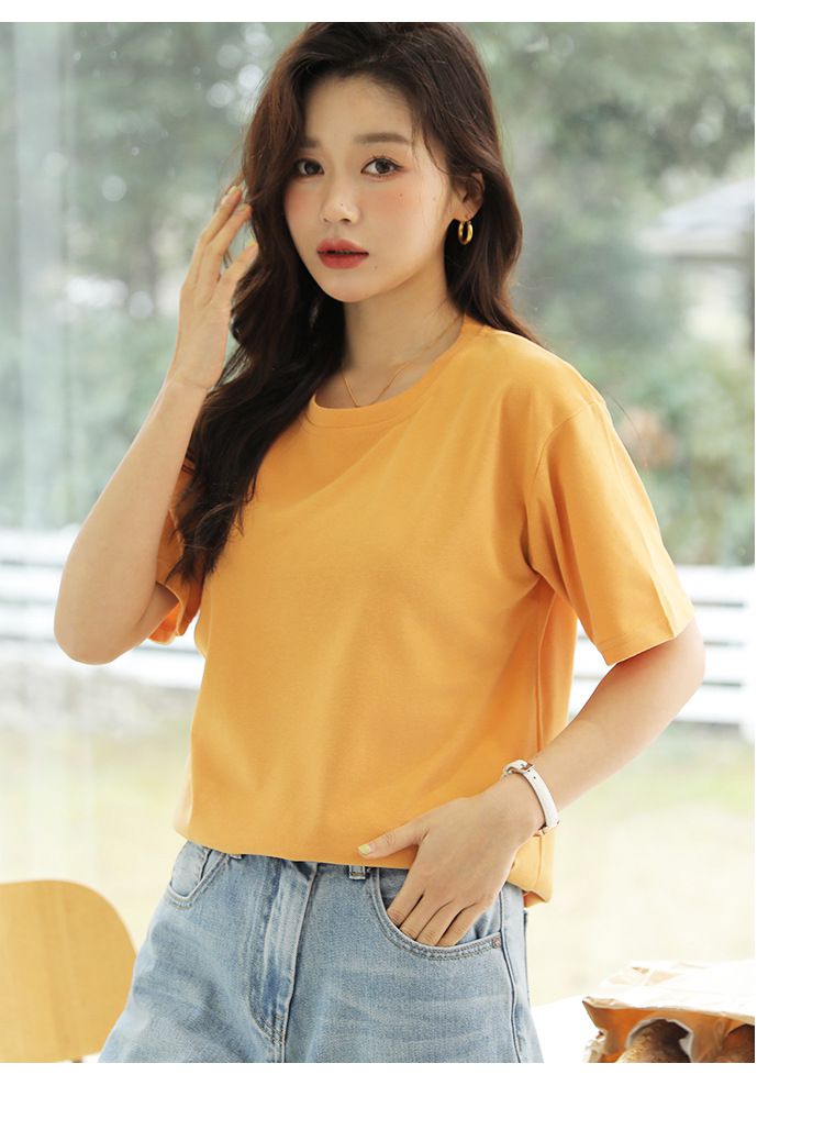 寬鬆圓領短袖上衣-橘色