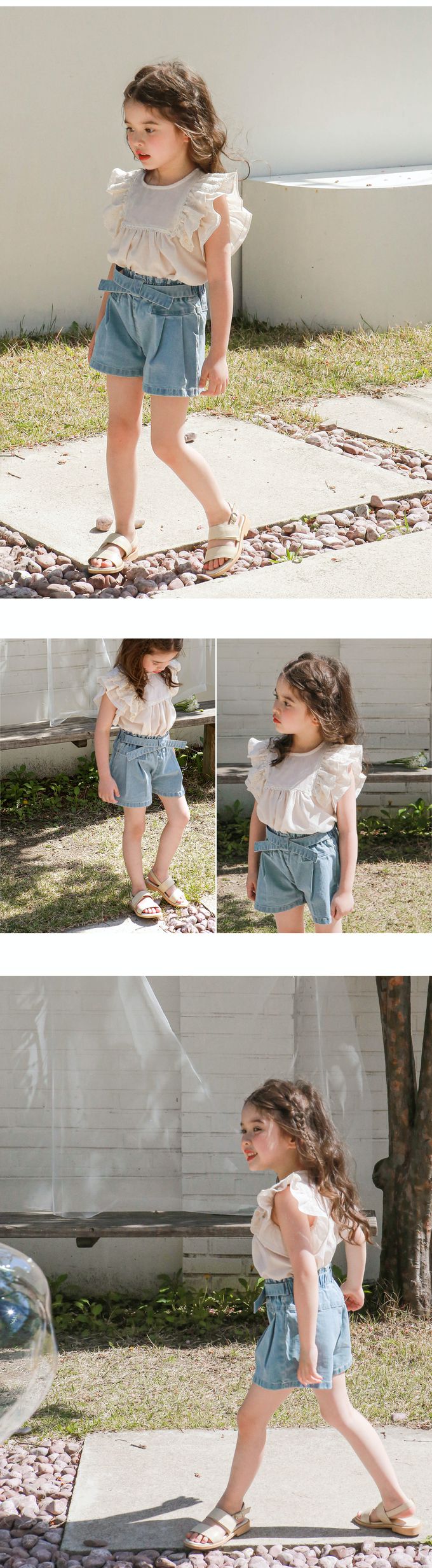 韓國 Puellaflo - 高雅荷葉花邊抓褶袖上衣-米白