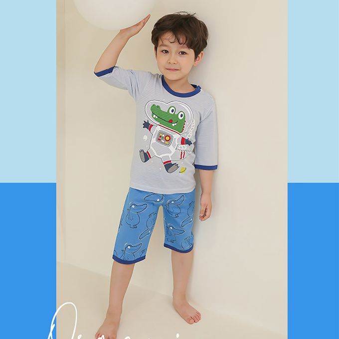 正韓 Puco - 超優質嬰幼兒/兒童七分袖100% 有機純棉家居服/睡衣-太空鱷魚