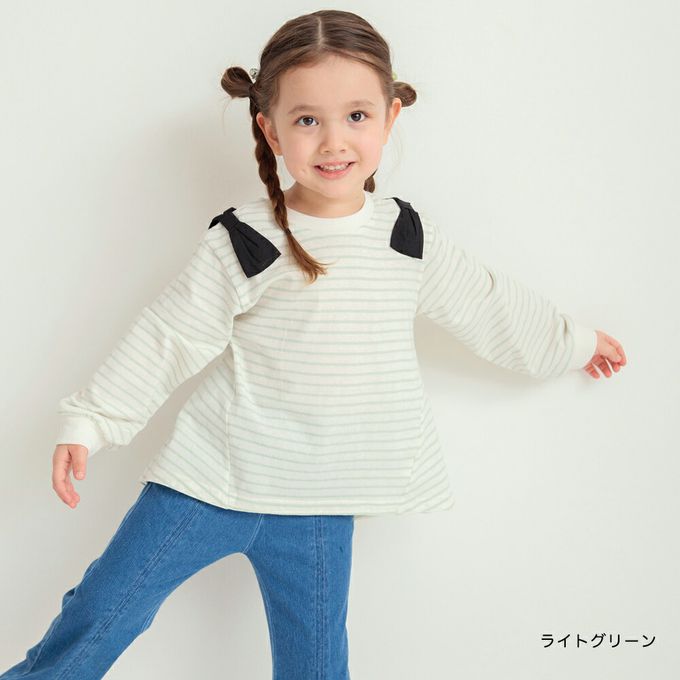 日本 BRANSHES - 可愛肩帶造型舒適長袖上衣-圓點蝴蝶結-米白