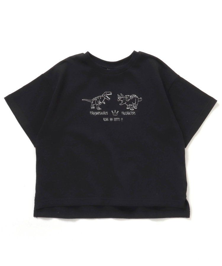 日本 BREEZE - 聯名款 恐龍刺繡短袖上衣-暴龍v.s三角龍-黑