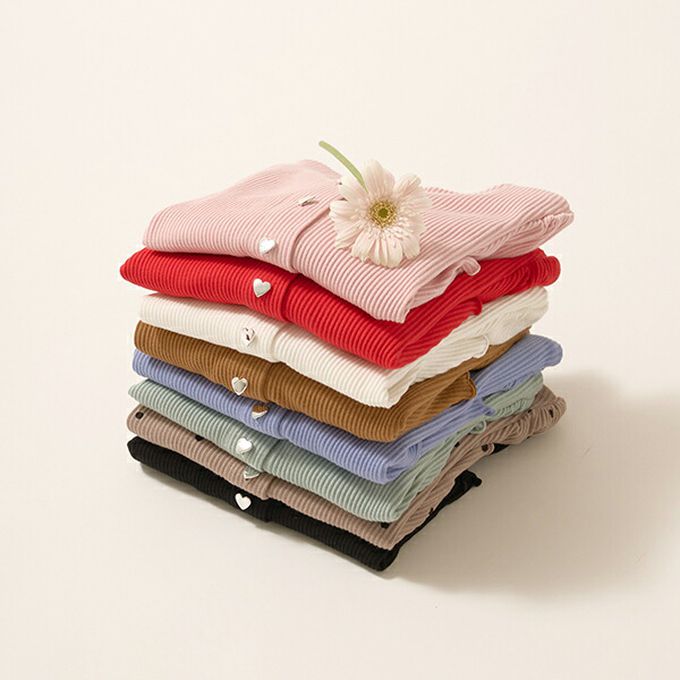 日本 Lycee mine - 愛心鈕扣羅紋針織薄外套-焦糖棕