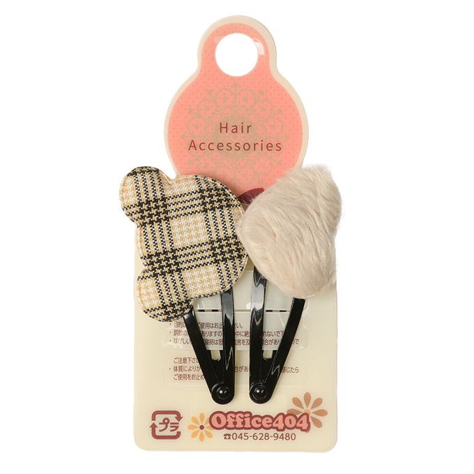 akachan honpo - 髮夾-格紋小熊×愛心-白色