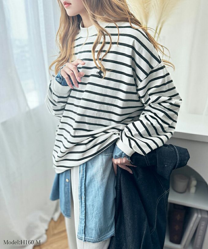 日本 Classical Elf - 百搭logo刺繡微立領長袖上衣-燕麥灰