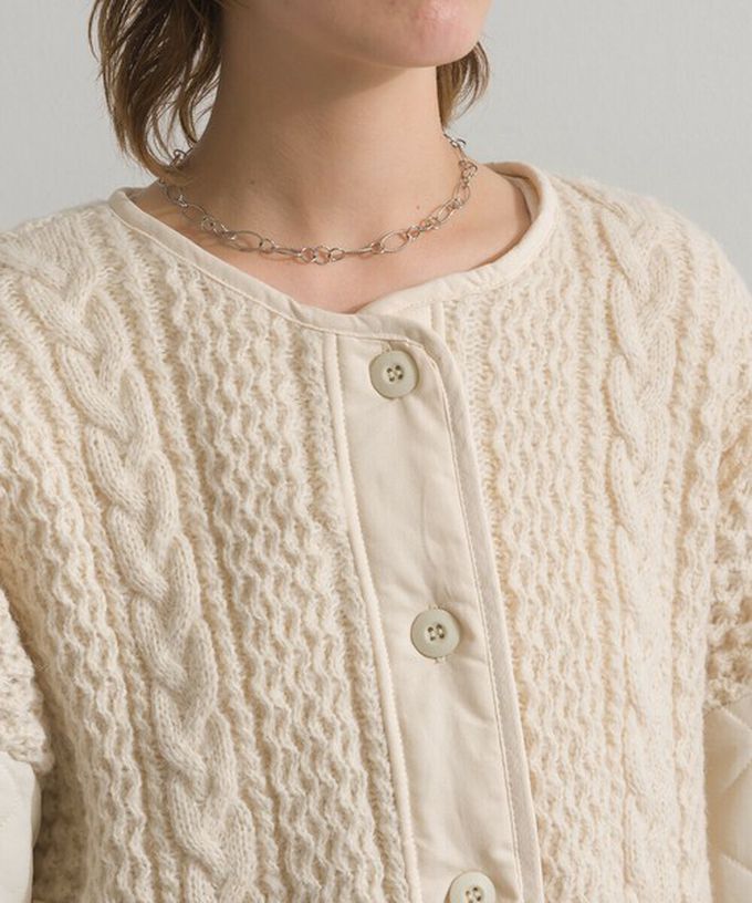 日本 Lupilien - 立體麻花絎縫拼接無領保暖外套-黑