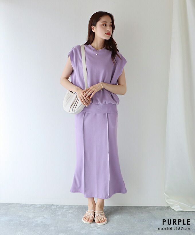 日本 BLUE EAST - 氣質修身法式短袖上衣x滾邊魚尾裙套裝-黑