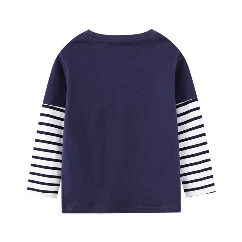 Jumping meters - 圓領棉質長袖上衣-刺繡工程車-深藍色