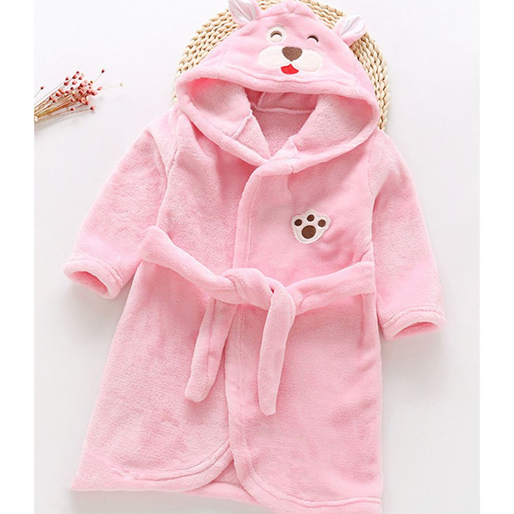 超柔軟珊瑚絨浴袍睡衣-粉色小熊