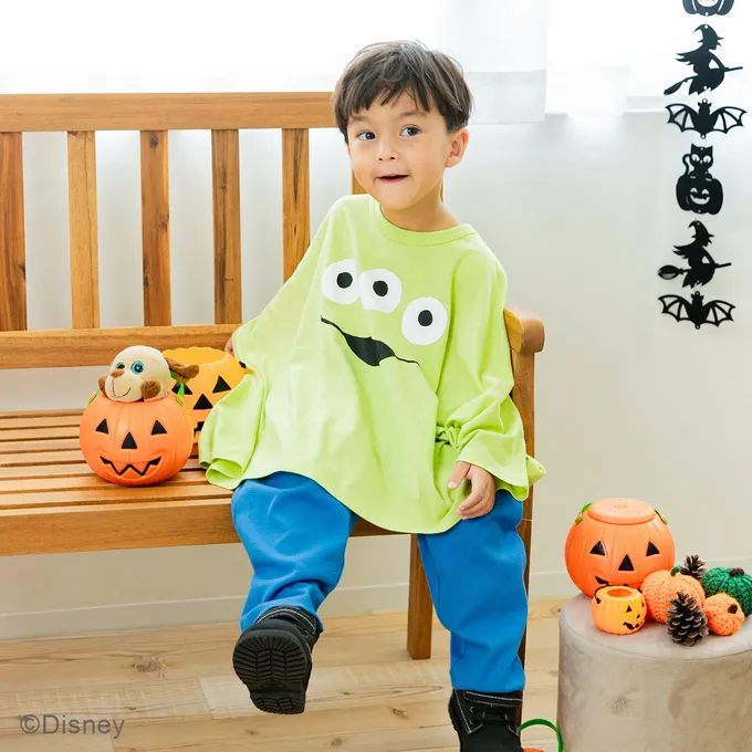 日本 Chil2 - 萬聖節聯名限定 寬鬆斗篷長袖上衣-卡通人物南瓜米奇-黑