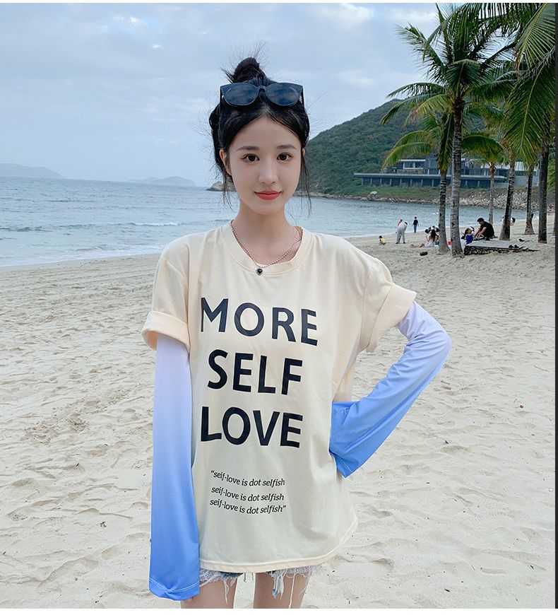 寬鬆成人冰絲防曬袖套-漸層款-粉+藍 (F(約48x12cm))