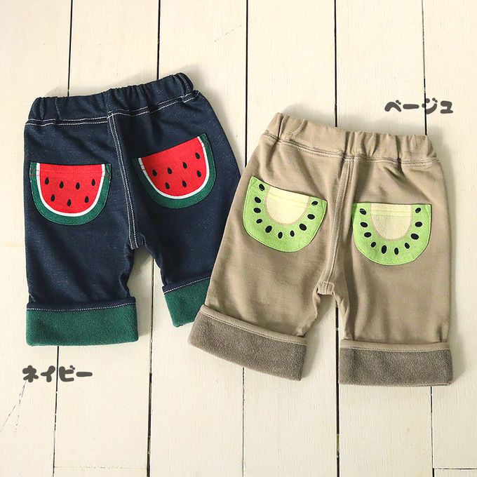日本 ZOOLAND - 可愛水果口袋反摺造型短褲-西瓜-深藍