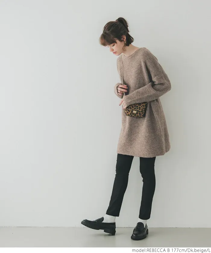 日本 COCA - ふあふあ 柔軟長版寬鬆毛衣-卡其