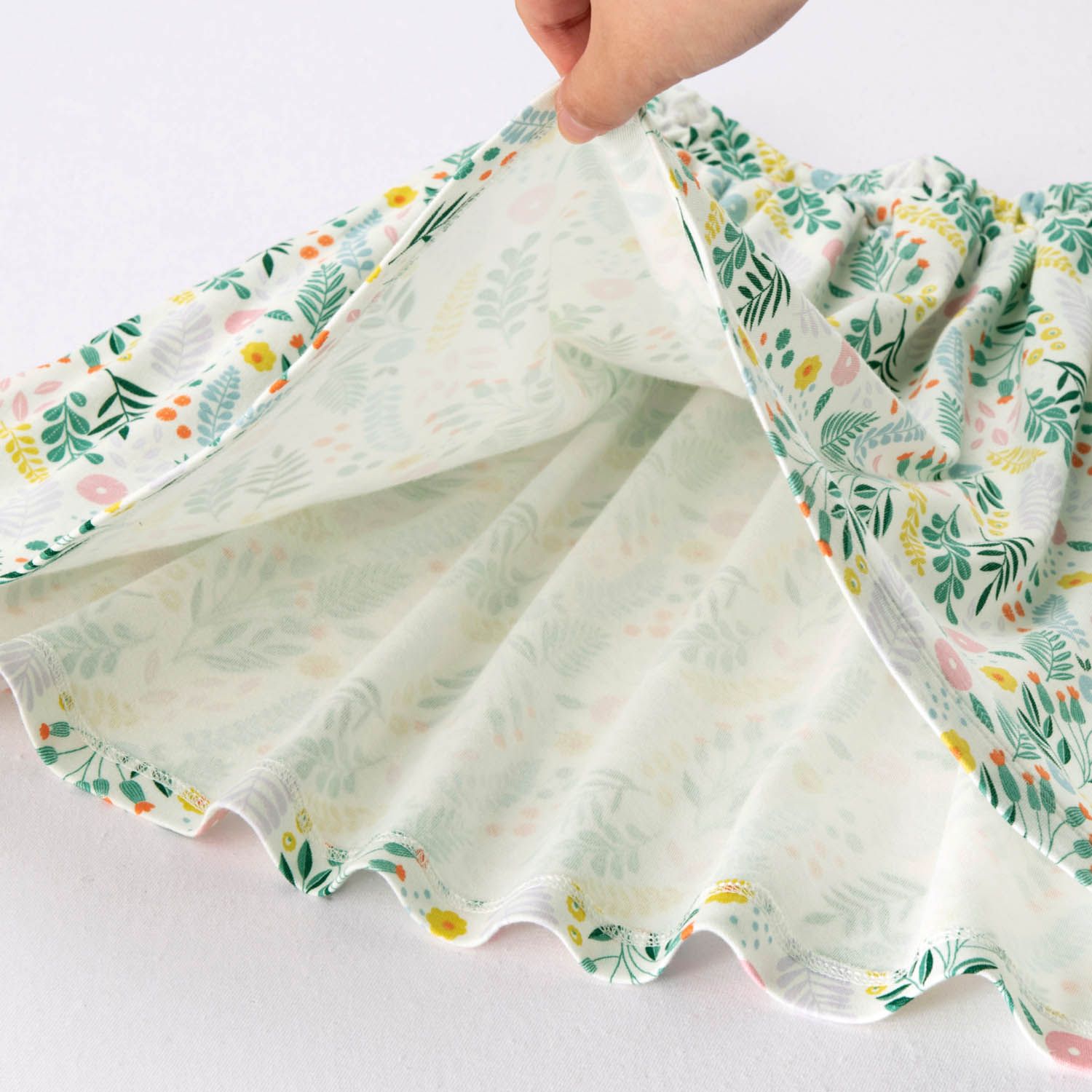 日本千趣會 - 純棉碎花及膝裙-果實花朵-白