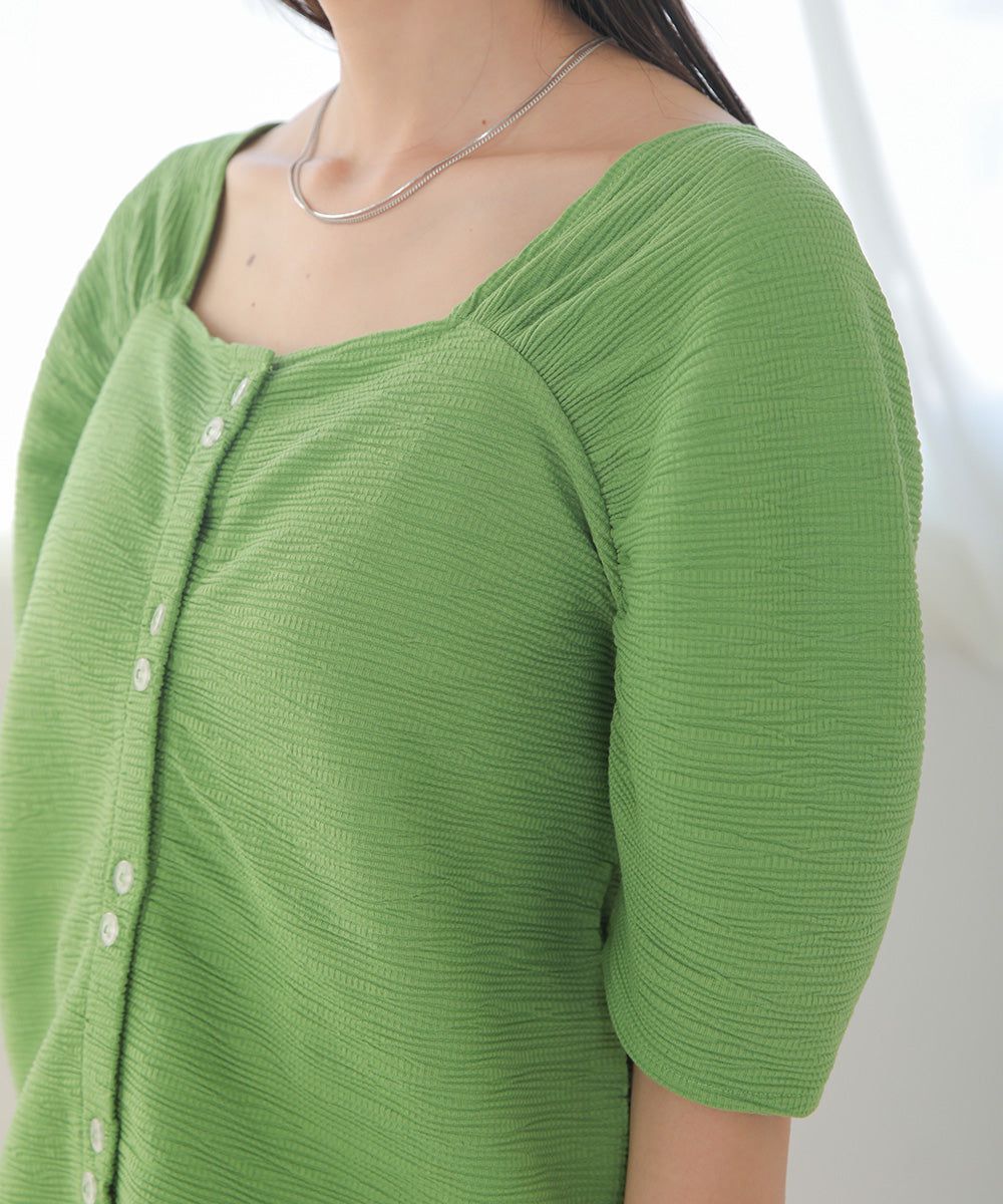 日本 Bab - 2WAY方領排扣五分袖上衣-米杏