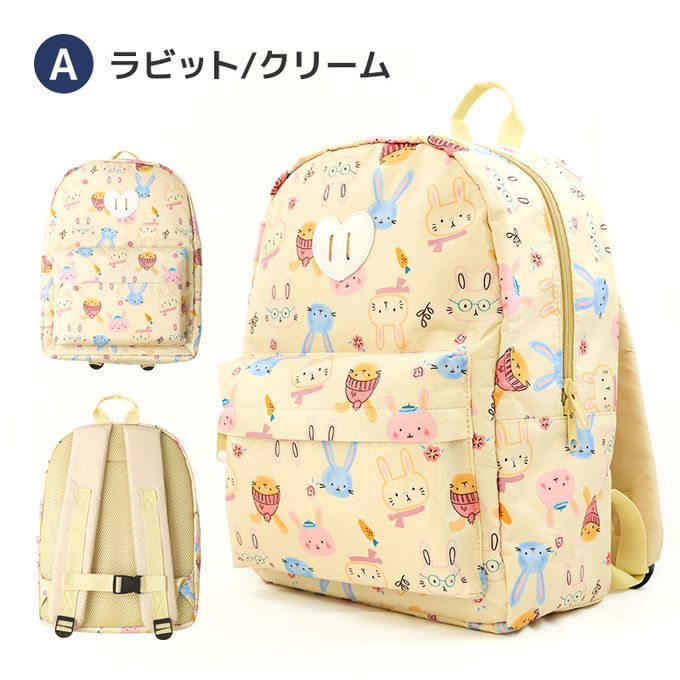 日本 ZOOLAND - [潑水加工]童趣大容量減壓上學背包-圓圓花朵-象牙x紅 (35x27x14cm)