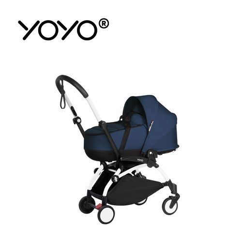 YOYO² 法國 Bassinet 0+新生兒睡籃推車(含車架)-白色車架+軍藍色睡籃