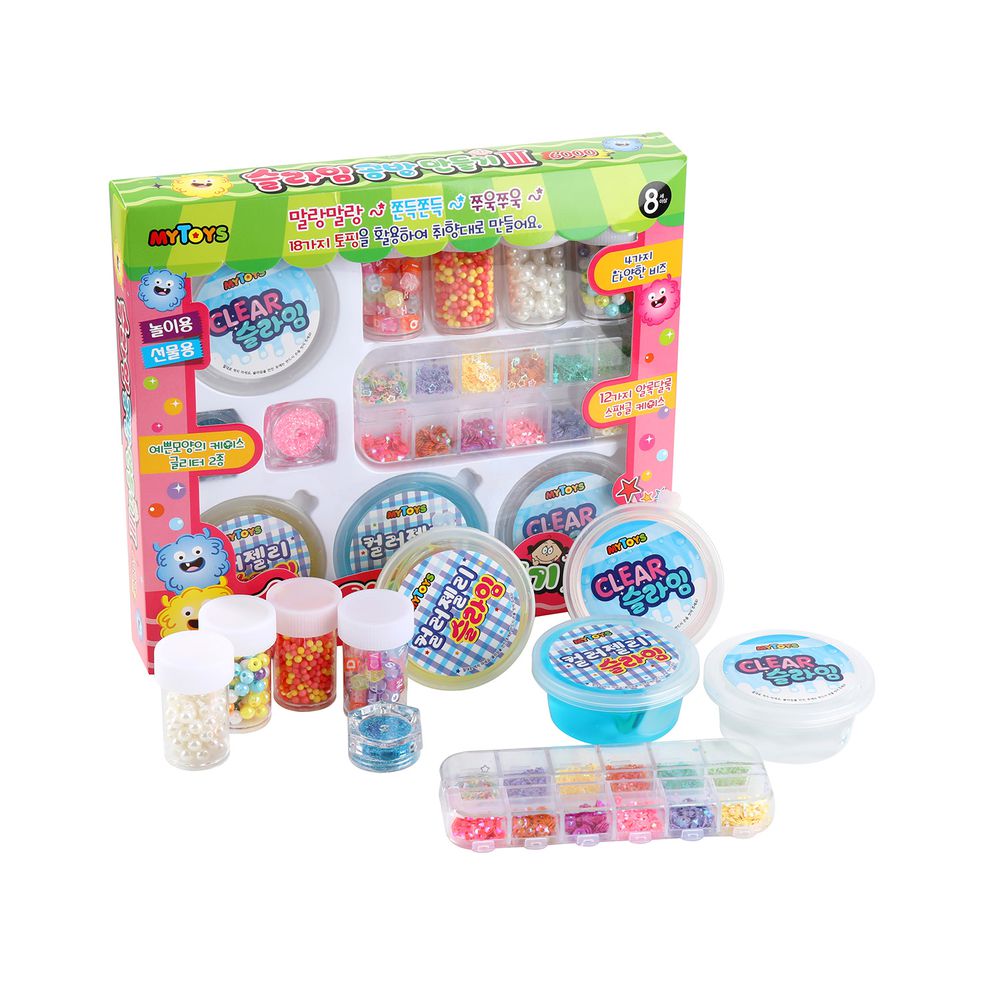 史萊姆夢幻寶盒22件組-●史萊姆45g*6入 (透明*2+藍色+黃色)●亮粉*2盒●亮片*12格●珠珠*4瓶●珠珠*6瓶