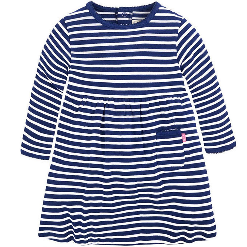 英國 JoJo Maman BeBe - 嬰幼兒/兒童100％純棉長袖洋裝-英國藍條紋