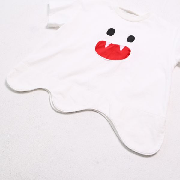 日本 Baby Room - 特殊造型印花短袖上衣-可愛幽靈臉-白