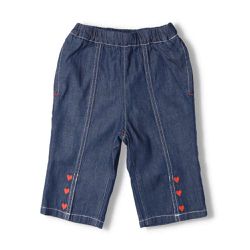 akachan honpo - 刺繡6分牛仔褲-深藍色