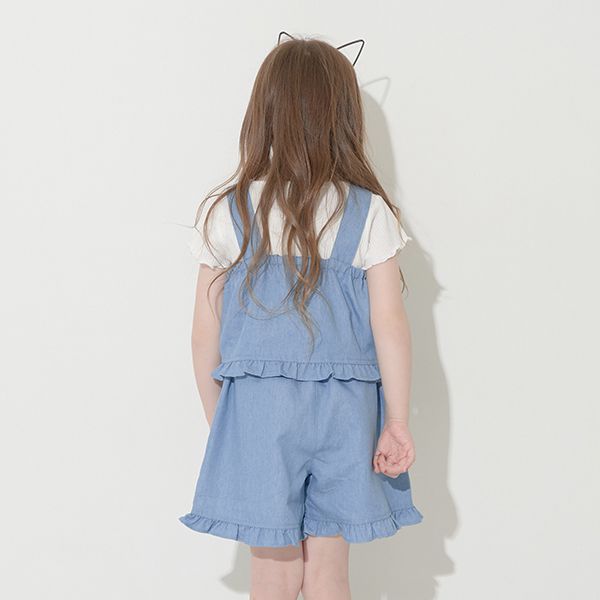 日本 Lycee mine - 甜美又帥氣荷葉短褲套裝-水藍