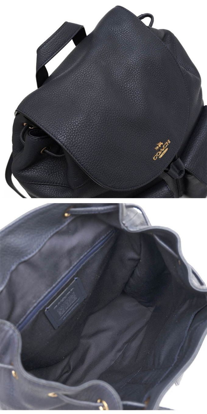 COACH - 素面皮革前口袋後背包 (黑)