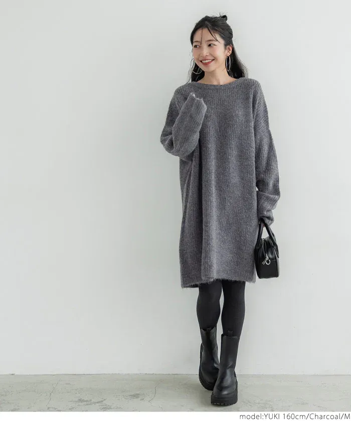 日本 COCA - ふあふあ 柔軟長版寬鬆毛衣-卡其