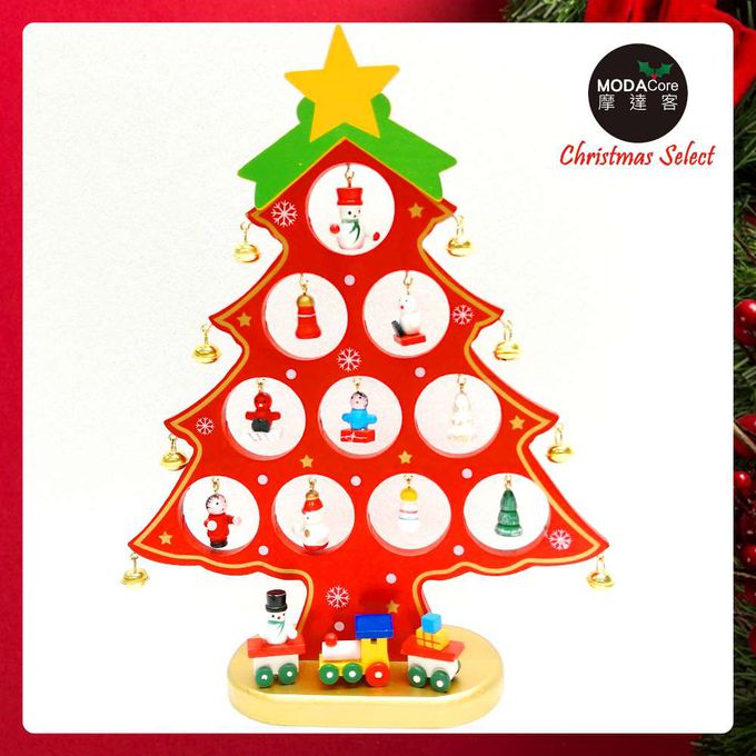 MODACore 摩達客 - 繽紛耶誕創意DIY小吊飾木質聖誕樹組（紅色款）-聖誕禮物擺飾