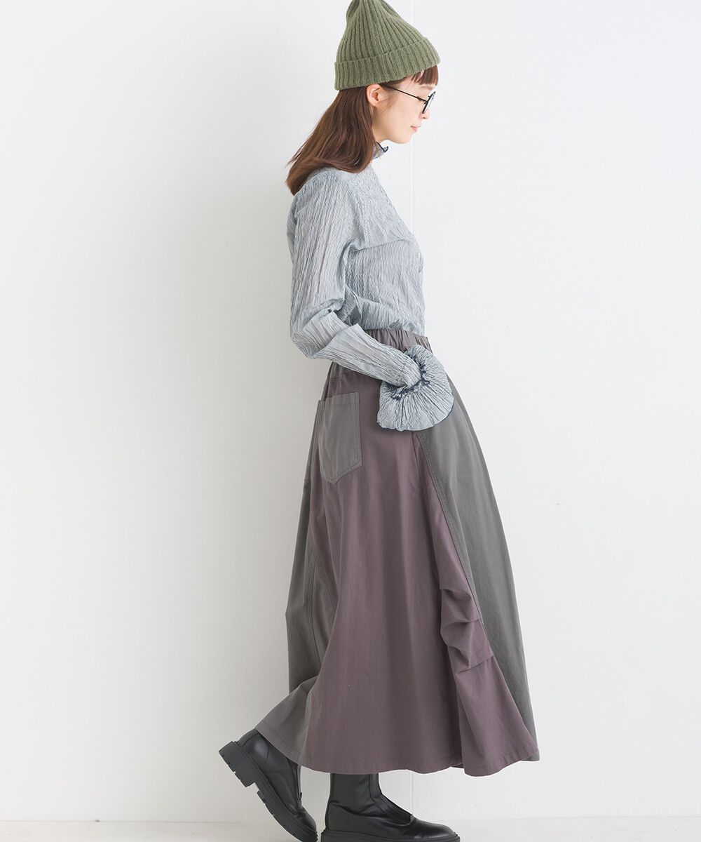 日本女裝代購 - 休閒風口袋拼接百搭長裙-軍綠