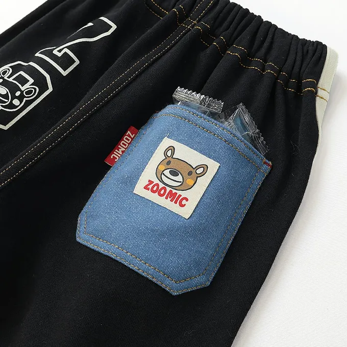 日本 ZOOLAND - 背後熊熊logo側條紋休閒長褲-海軍藍