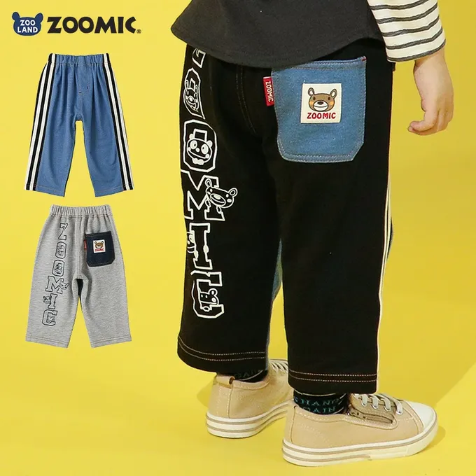 日本 ZOOLAND - 背後熊熊logo側條紋休閒長褲-中藍