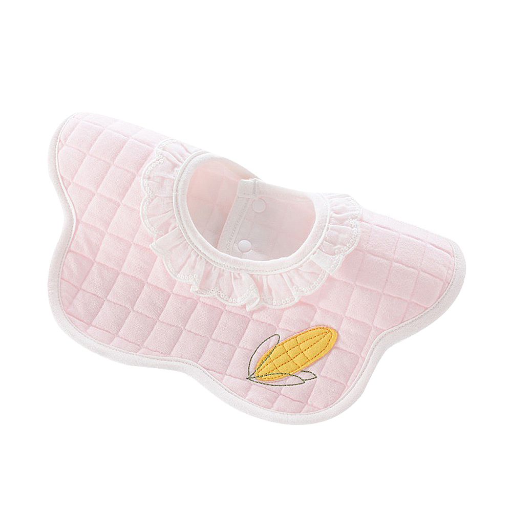 2入-加厚防水圍兜 蕾絲花邊造型 純棉吸濕-玉米款+隨機1條 (25*29cm)