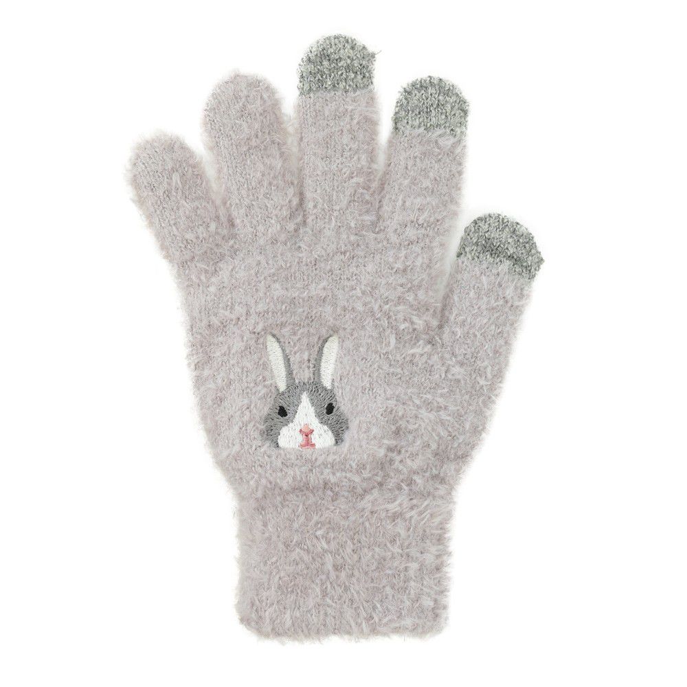 日本 TOMO - 大人可觸控短絨保暖手套-小兔-灰