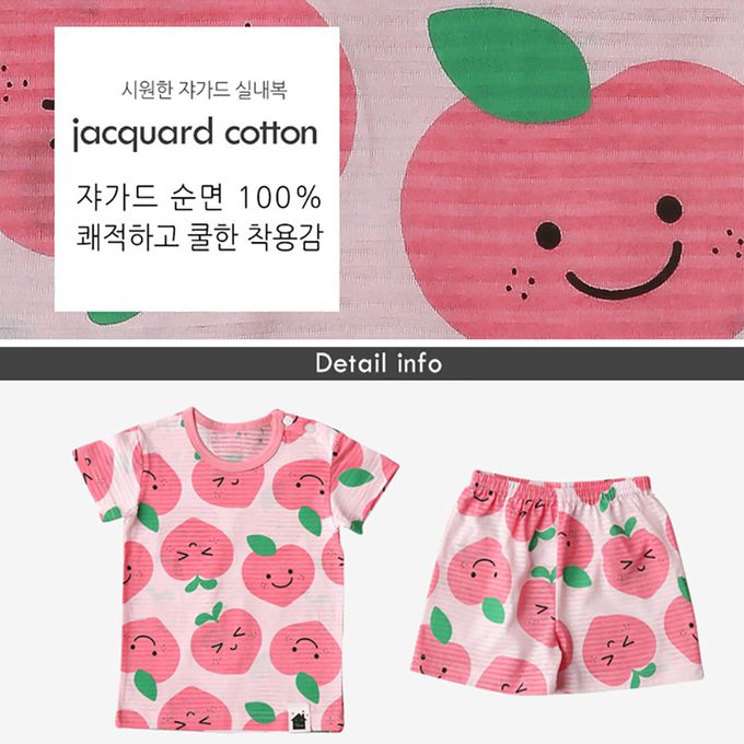 正韓 VOVO - 超優質嬰幼兒/兒童短袖100% 有機純棉家居服/睡衣-甜心桃子