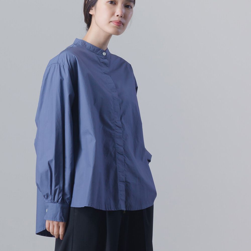 日本 OMNES - [日雜揭載] 純棉質感百搭寬版襯衫上衣-灰紫藍 (Free size)