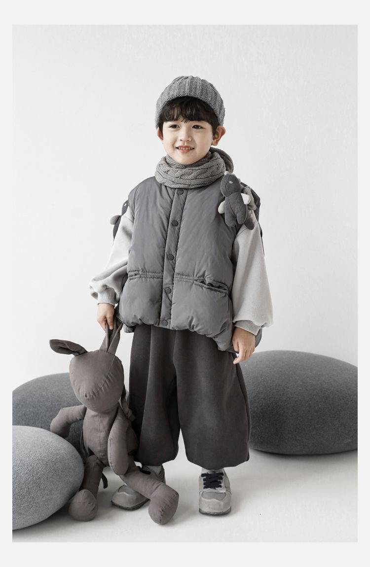 TONGMO - 鋪棉可拆卸玩偶保暖背心-小小恐龍-深灰色