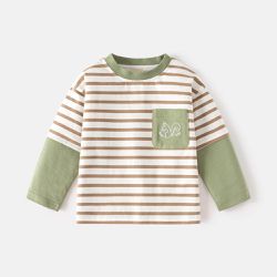 WELLKIDS - 假兩件袖拼接圓領長袖上衣-松鼠-綠色