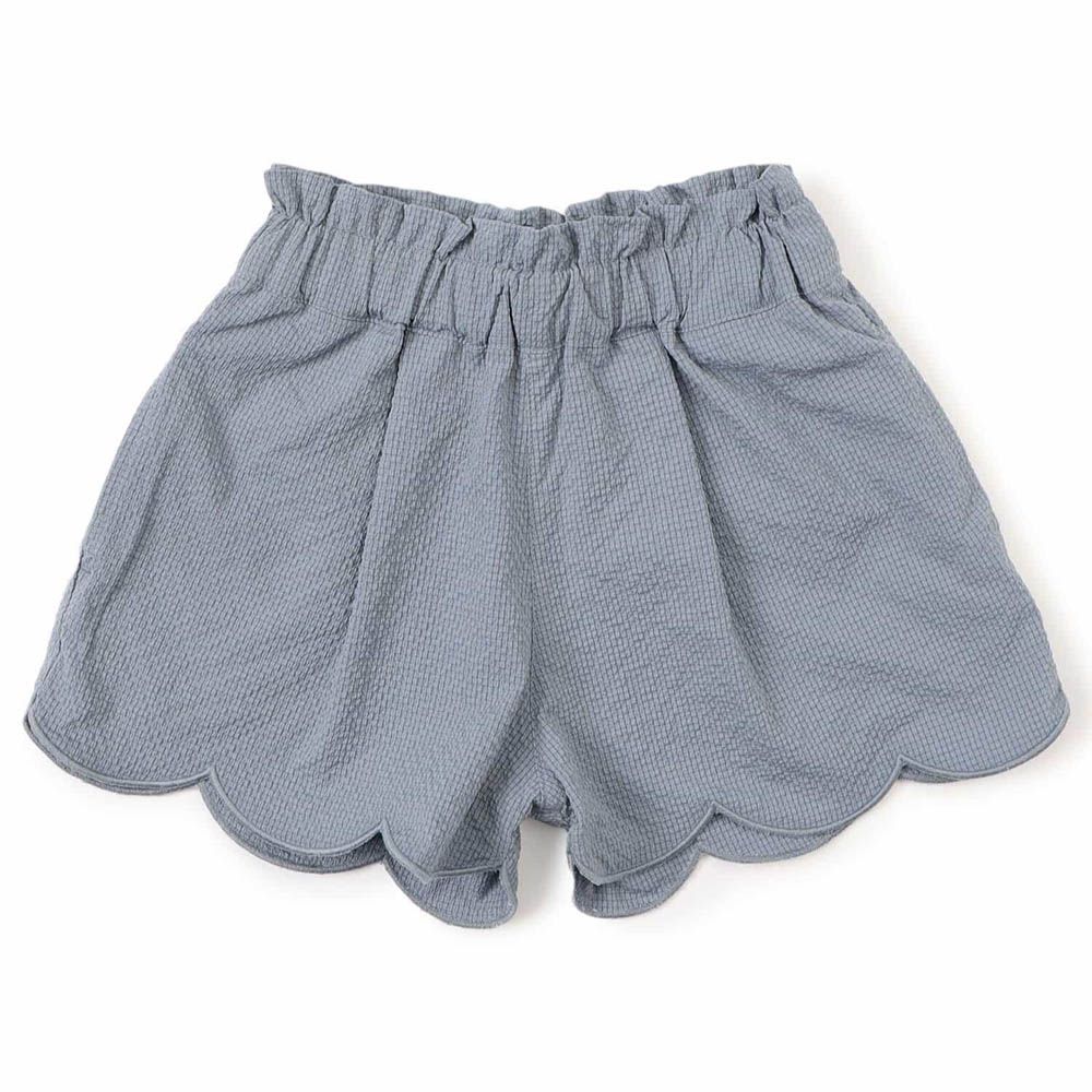 潑水加工 貝殼下擺短褲-藍灰