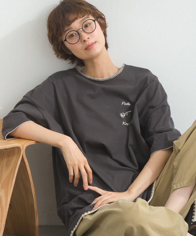 日本 Lupilien - 20支棉別緻縫線份量感長版T恤-藍綠
