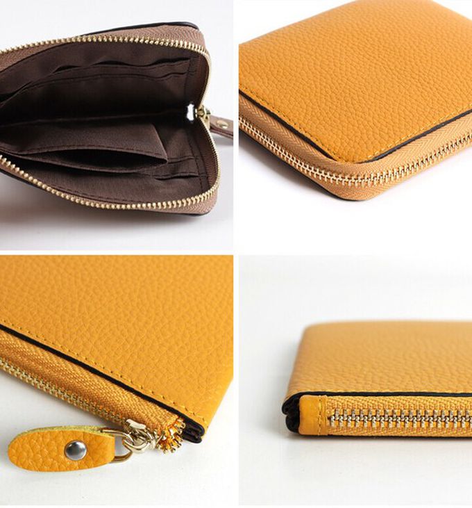 日本 LIZDAYS - 真皮迷你超輕巧拉鍊短夾-卡其 (11x9.5x1.5cm)