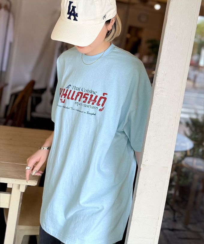 日本 Classical Elf - Java 純棉泰國風印花寬鬆短袖T恤-水藍