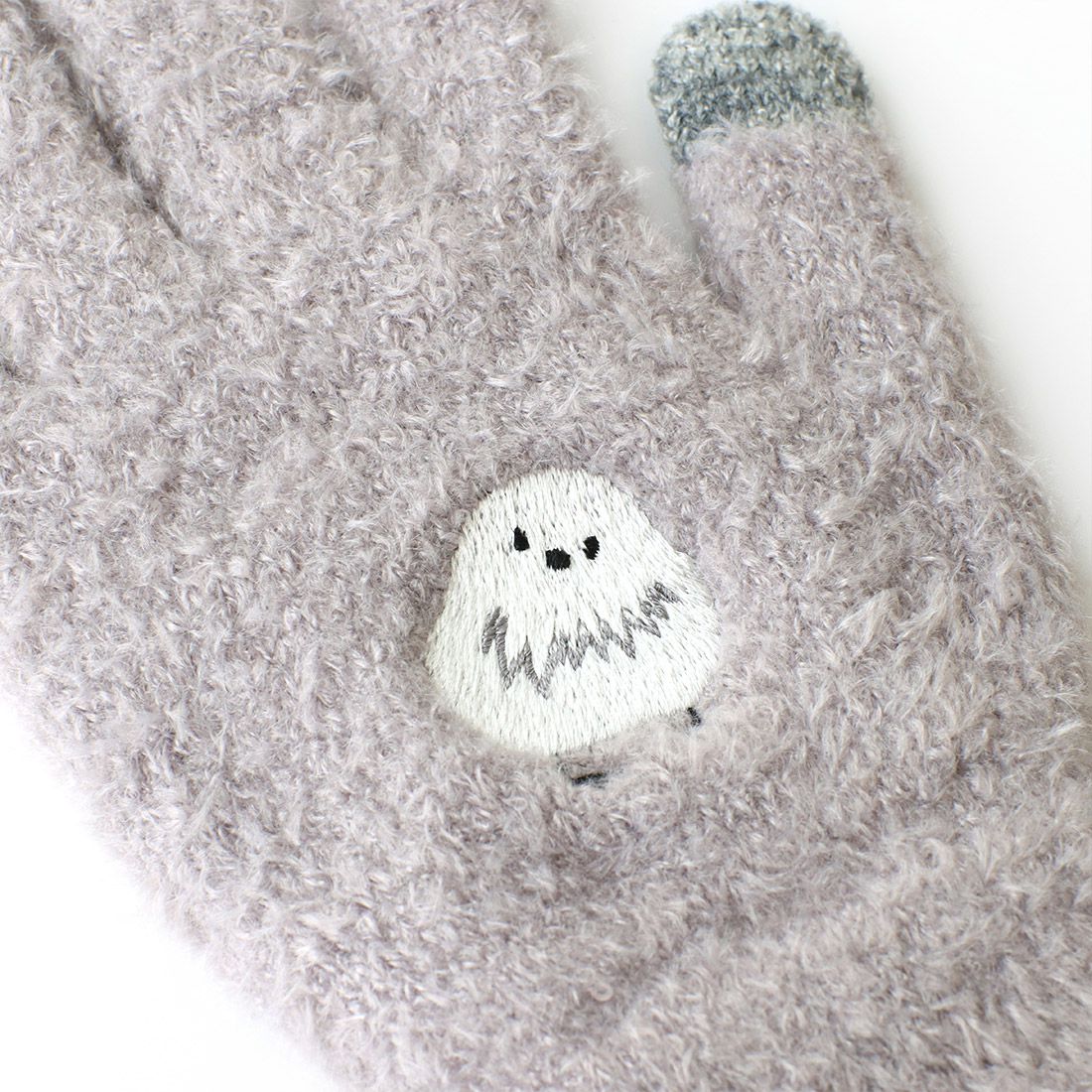 日本 TOMO - 大人可觸控短絨保暖手套-企鵝-米白