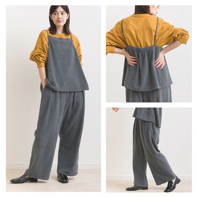 日本 OMNES - 溫柔百搭毛氈感細肩帶2件式套裝-米白