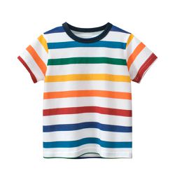 27KIDS - 純棉短袖上衣-條紋-彩色