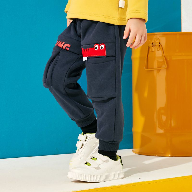 薄絨腰鬆緊休閒保暖束口長褲-鱷魚嘴嘴-灰色