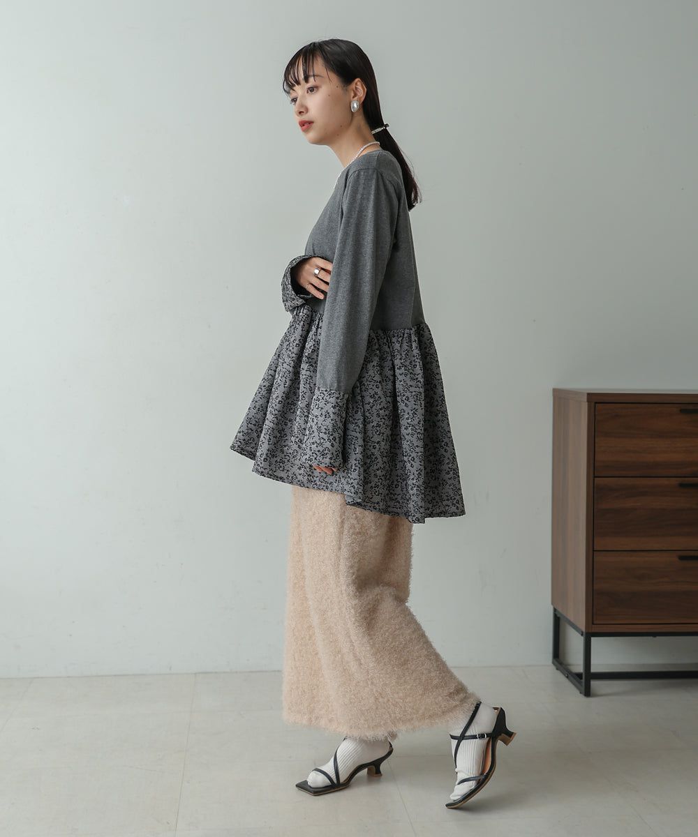 日本 Bab - 優美緹花拼接長袖上衣-水藍