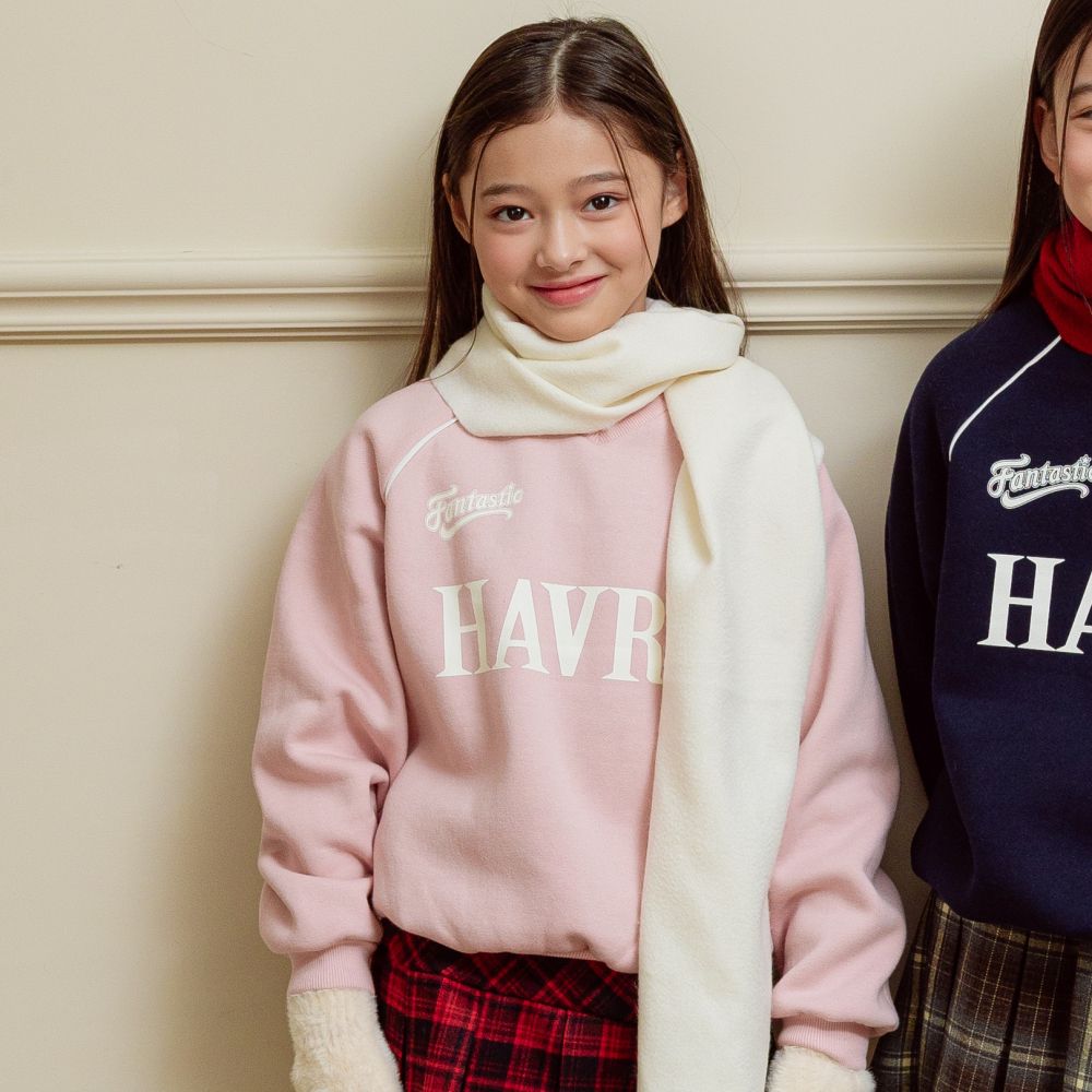 sm2 (內磨毛)長袖大學T-美式文字-粉