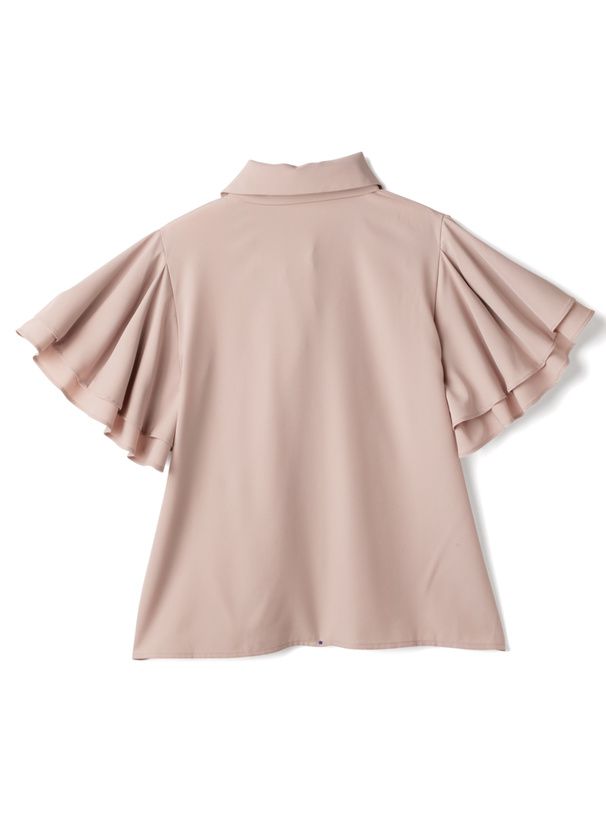 日本 GRL - 氣質蝴蝶結雙層袖雪紡上衣-淺橘粉