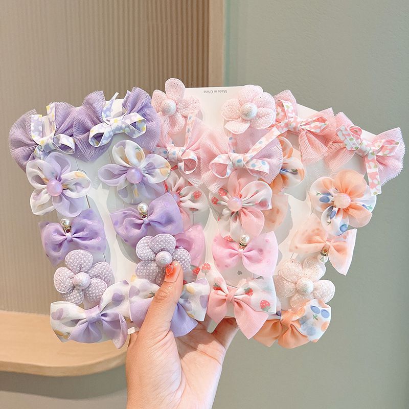 甜美網紗小清新布藝髮夾(10入組)-黃色